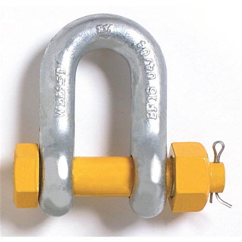 SHACKLE D GALVANISED M13X16 GRADE S GOLD SAFETY PIN ( WLL 2.0 T)